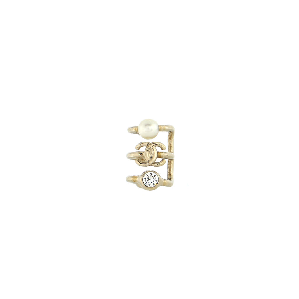 CHANEL Metal Crystal CC Chain Cuff Earrings Gold 909956