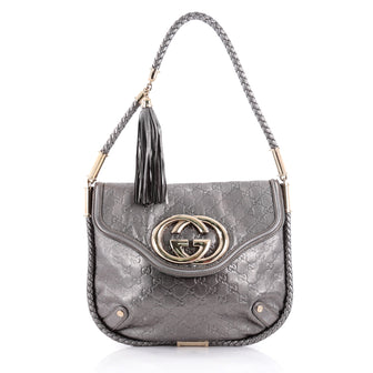 Gucci Britt Tassel Flap Bag Guccissima Leather Medium Silver 2269201