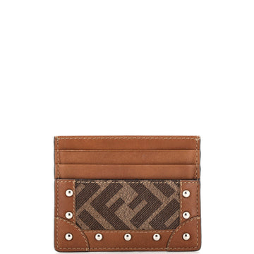 Fendi Card Holder Studded Leather with Zucca Coated Canvas