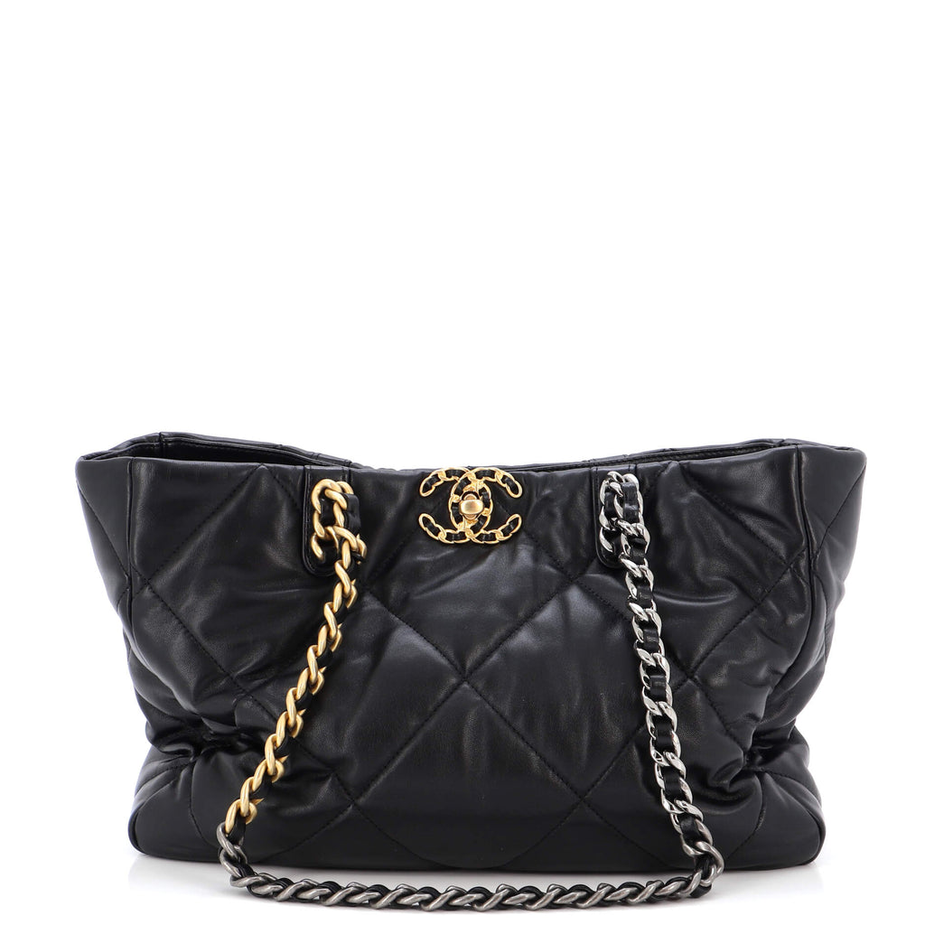 Chanel 19 Shopping Bag Quilted Leather East West Black 2269541