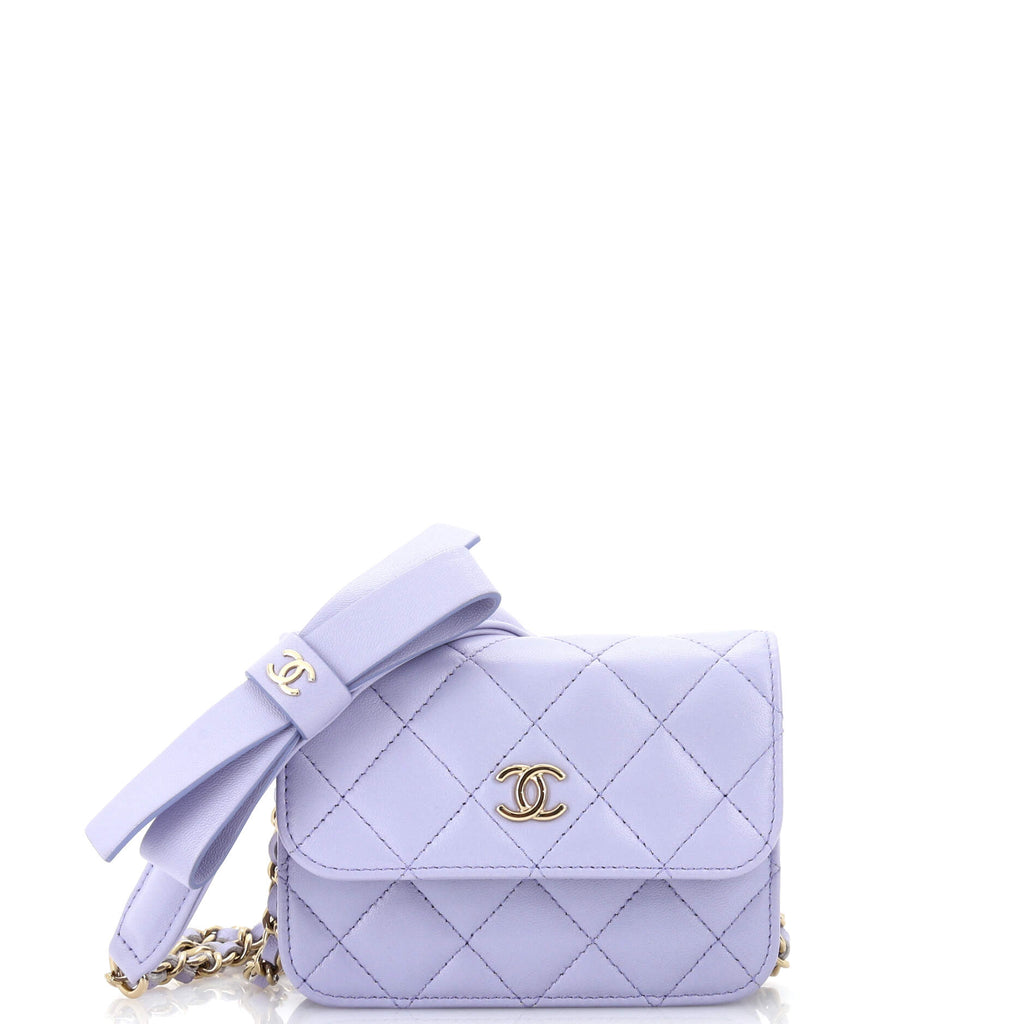 CHANEL Denim Quilted Double You Card Holder On Chain Blue 1241675