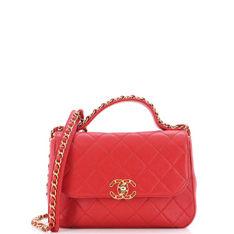 Chanel Chain Infinity Top Handle Bag Quilted Lambskin Small Red