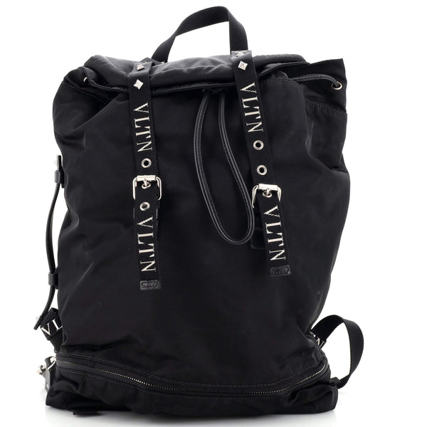 Valentino Garavani VLTN Double Buckle Flap Backpack Nylon Black