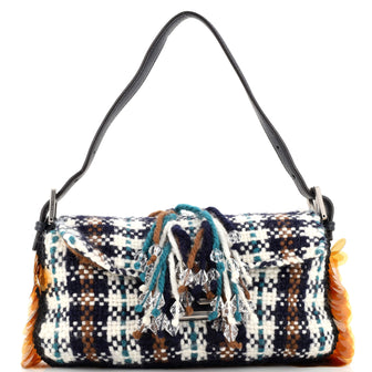 Fendi Baguette NM Bag Tweed with Fringe Crystals and Sequins Medium