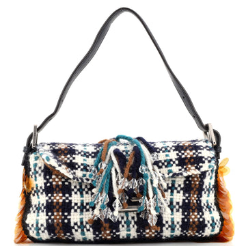 Fendi Baguette NM Bag Tweed with Fringe Crystals and Sequins Medium