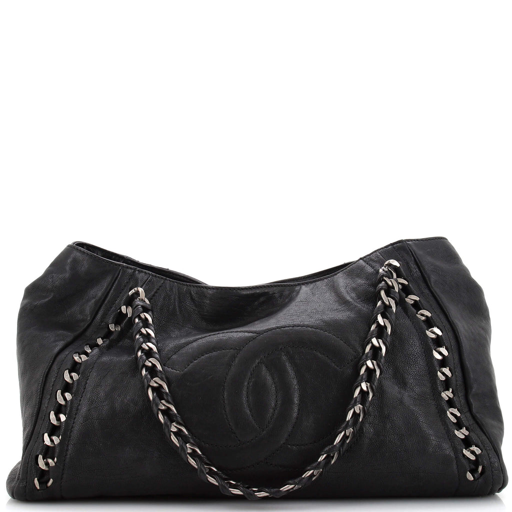 Chanel Brown Distressed Leather Modern Chain East/West Tote Bag - Yoogi's  Closet
