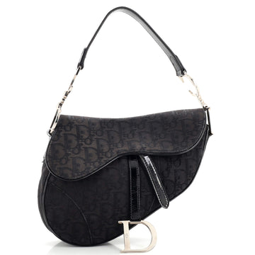 Christian Dior Vintage Saddle Bag Diorissimo Canvas with Patent Medium