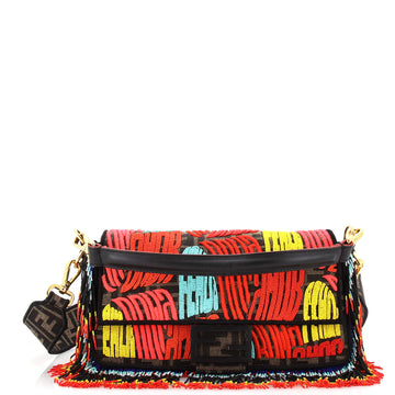 Fendi Baguette NM Bag Fringed Embellished Zucca Canvas Medium