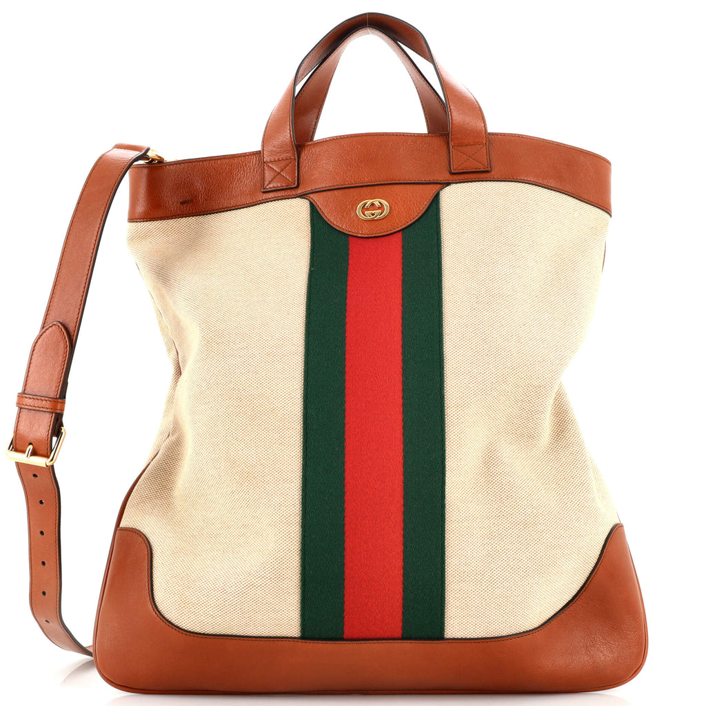 Gucci Large Vintage Canvas & Leather Tote in Brown