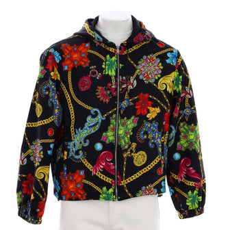 Versace Men's Hooded Zip Jacket Printed Silk