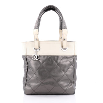 Chanel Biarritz Tote Quilted Coated Canvas Small Gray