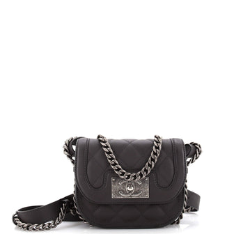 Chanel Double Chained Saddle Messenger Bag Quilted Calfskin Small