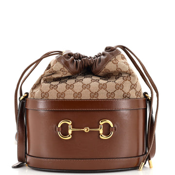 Gucci Horsebit 1955 Bucket Crossbody Bag Leather and GG Canvas Small