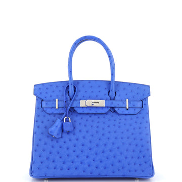 Hermes Birkin Handbag Blue Ostrich with Palladium Hardware 30