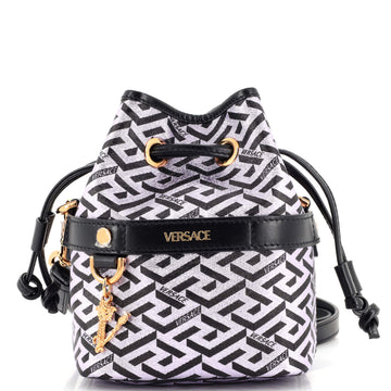 Versace La Greca Bucket Bag (Outlet) Glitter Printed Coated Canvas Mini