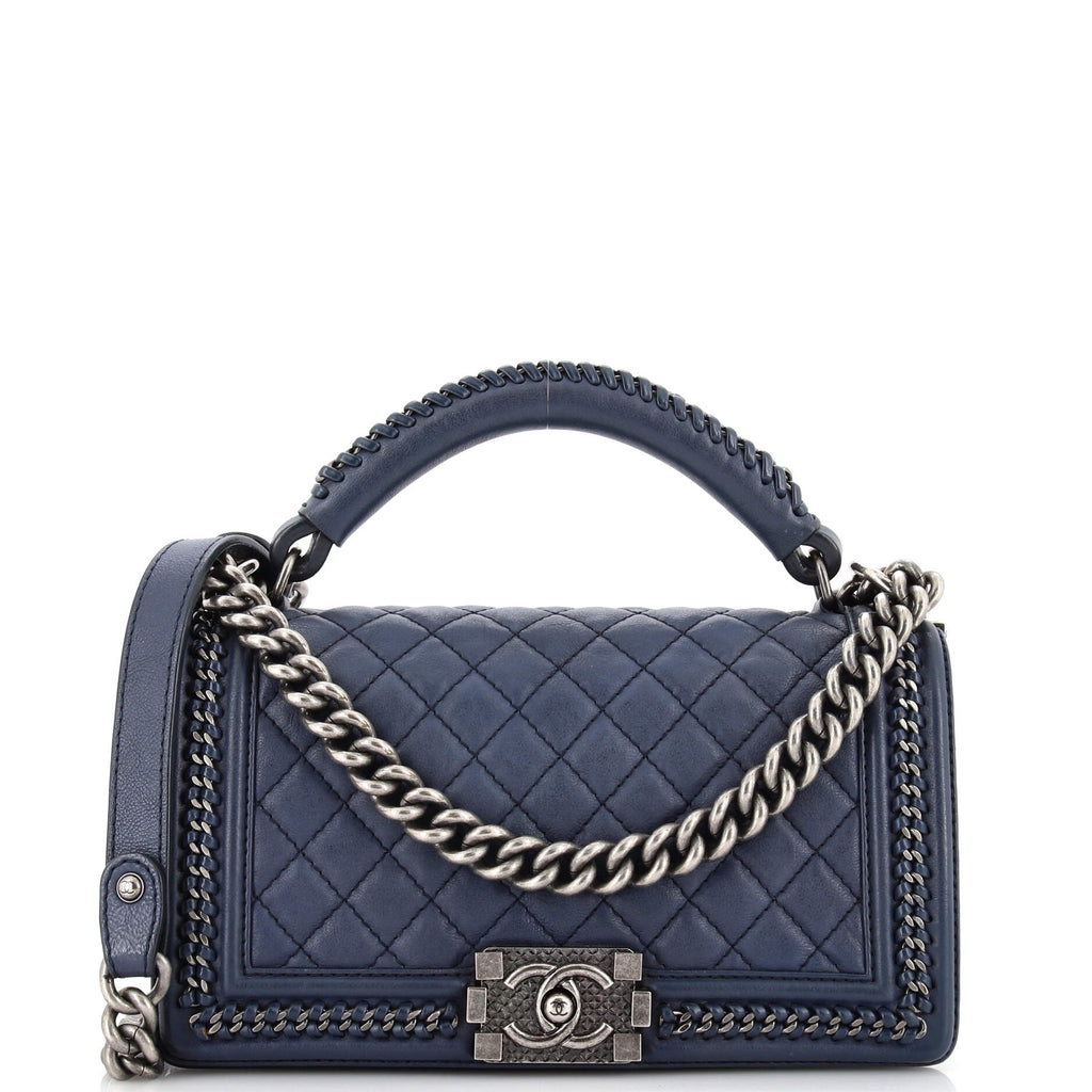 Chanel Chain Handle Boy Flap Bag Quilted Calfskin Old Medium Blue 2248202