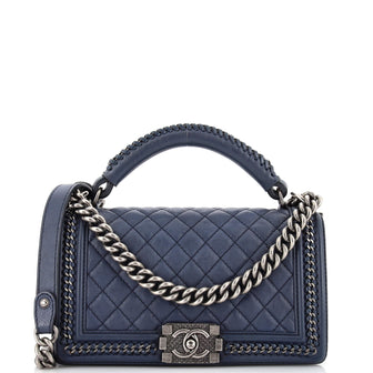 Chanel Chain Handle Boy Flap Bag Quilted Calfskin Old Medium