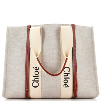 Chloe Woody Tote Canvas with Leather Large