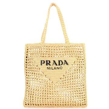 Prada Triangle Logo Open Tote Raffia