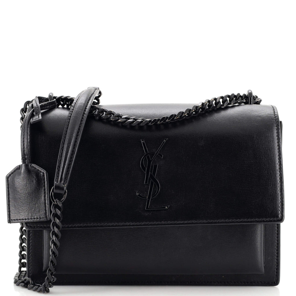 Medium Sunset Leather Shoulder Bag in Black - Saint Laurent