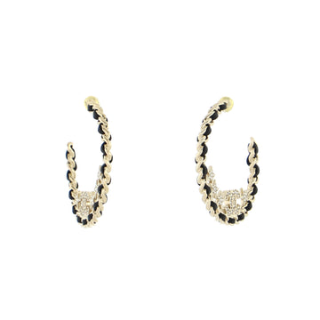 Chanel CC Chain-Link Hoop Earrings Metal with Leather and Crystal