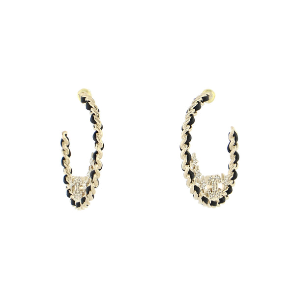 Chanel CC Chain-Link Hoop Earrings Metal with Leather and