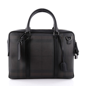 Burberry Newburg Briefcase Smoked Check Coated Canvas Medium Black 2271301