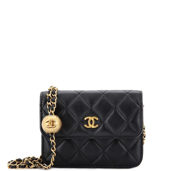 Chanel Pearl Crush Flap Clutch with Chain Quilted Lambskin Mini Black  2271551