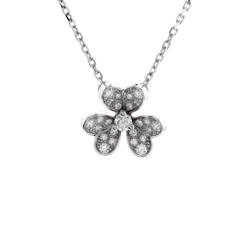Van Cleef & Arpels Frivole Pendant Necklace 18K White Gold with Pave Diamonds Mini