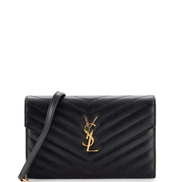 Saint Laurent Classic Monogram Wallet on Chain Matelasse Chevron Leather Small