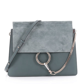 Chloe Faye Shoulder Bag Leather and Suede Medium Blue 2272001