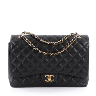 Chanel Classic Double Flap Bag Quilted Caviar Maxi Black