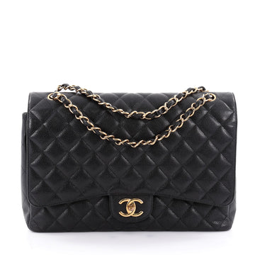 Chanel Classic Double Flap Bag Quilted Caviar Maxi Black