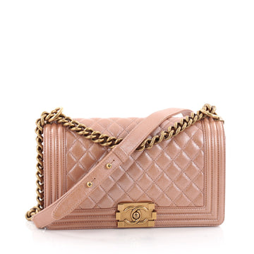 Chanel Boy Flap Bag Quilted Goatskin Old Medium Pink