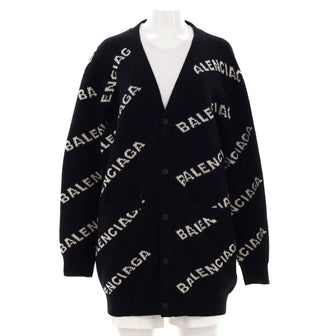 Balenciaga All Over Logo Cardigan Camel and Wool Blend