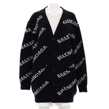 Balenciaga All Over Logo Cardigan Camel and Wool Blend