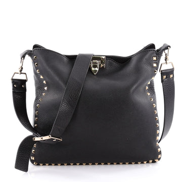  Valentino Rockstud Flip Lock Messenger Bag Leather Small Black 2272601