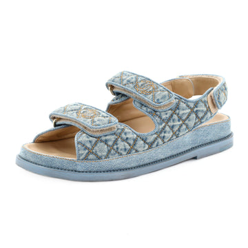 Chanel Women's Velcro Dad Sandals Quilted Denim