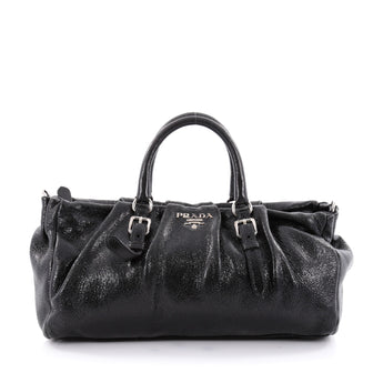 Prada Lux Pleated Convertible Satchel Cervo Leather East Black 2272701