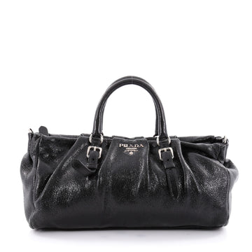 Prada Lux Pleated Convertible Satchel Cervo Leather East Black 2272701