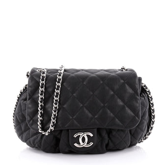 Chanel Chain Around Flap Bag Quilted Leather Large Black