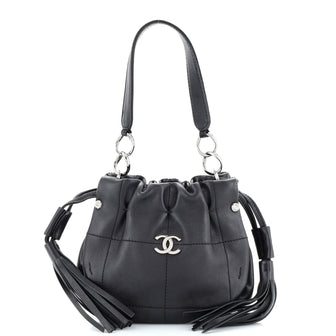 Chanel Vintage CC Drawstring Shoulder Bag Stitched Leather Small