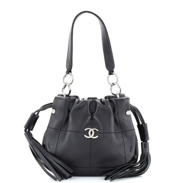 Chanel Vintage CC Drawstring Shoulder Bag Stitched Leather Small