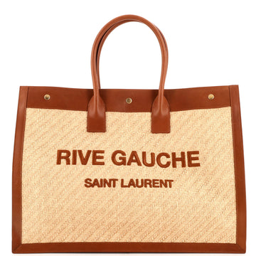 Saint Laurent Rive Gauche Shopper Tote Leather with Raffia Large