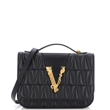Versace Virtus Flap Shoulder Bag Quilted Leather Small