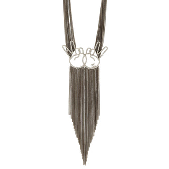 Chanel CC Double Peace Emoji Multi Chain Fringe Necklace Metal with Crystals