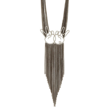 Chanel CC Double Peace Emoji Multi Chain Fringe Necklace Metal with Crystals