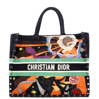 Christian Dior Book Tote Multicolor Studded Suede Large