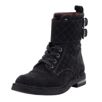 Chanel Women's Buckle Combat Boots Stitched Suede