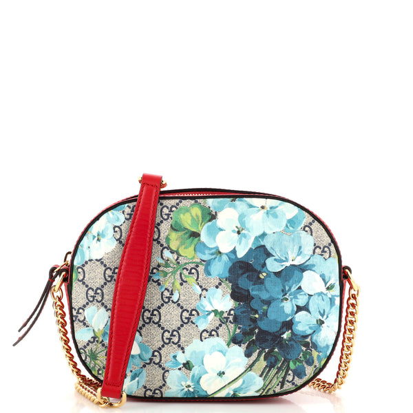 Gucci Wristlet Zip Pouch Blooms Print GG Coated Canvas Small Blue